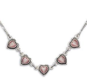 NECKLACE, HEART W/PINK ST